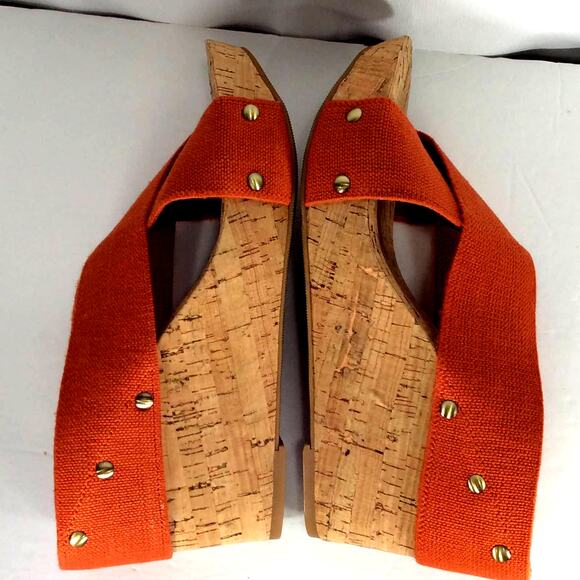Lucky Brand Miller 2 Platform Wedge Cork Orange Tangerine Sandals Heels 9.5 M - Picture 10 of 10